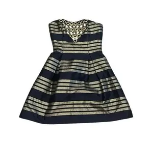 Lilly Pulitzer Womens Sami Ryan‎ Strapless Dress Glam Metallic Stripe Siz… thumbnail 1
