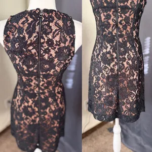 French Connection Floral Lace Sleeveless Mini Cocktail Dress Womens 4 Black Nude thumbnail 6