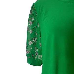 CeCe Kelly Green Floral Puff Sleeve Blouse‎ Crepe Business Casual Size Large thumbnail 2