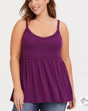 Torrid Plus Size 1X Purple Super Soft Berry Lace Babydoll Cami thumbnail 1