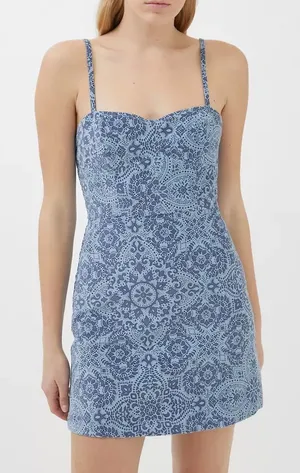 Urban Outfitters‎ After All Corduroy Blue Bustier Mini Dress Size L Boho thumbnail 1