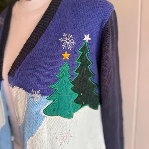 The Quacker Factory Ugly Christmas Sweater Snowmen Cardigan Women's Size Large thumbnail 4