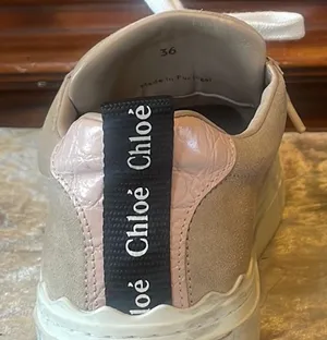 Lauren Leather Beige Blush Pink Scalloped Stacked Sneakers VGUC 6 / EUR 36 thumbnail 8