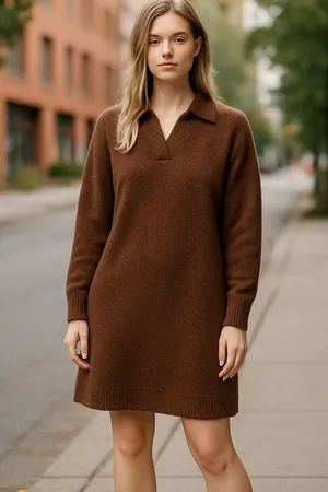 NWT H&M Knit Sweater Dress Wool Blend In Dark Brown thumbnail 1