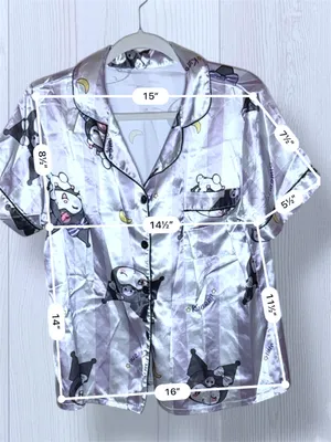 SANRIO KUROMI Satin Pajama Top Purple Striped Button Down Sleep Shirt - Size M thumbnail 7