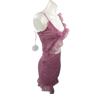 NEW Revolve x More to Come Pink Mesh Ruffle Cutout Payton Mini Dress Size S thumbnail 6