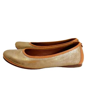 Trask Piper Gold Metallic Brush Off Natural Vachetta Leather Flats thumbnail 3