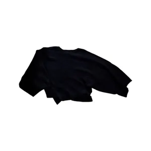 Black Cropped Sweater Bell Sleeve Raw Hem Made in USA Wool Blend Y2K thumbnail 6