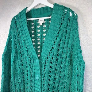 Maeve Anthropologie Teal Open Stitch Oversized Long Cardigan Sweater Small thumbnail 7