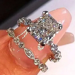 Gorgeous silver elegant wedding ring set with square cz stone! thumbnail 1