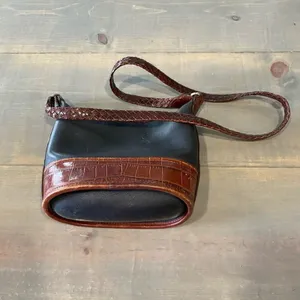 Brighton Judy Little Mini Vintage Leather Bucket Crossbody Bag Black Brown thumbnail 5