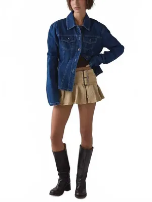 UO BDG Double Trouble Belted Denim Micro Mini Skort Urban Outfitters Tan/Beige L thumbnail 3
