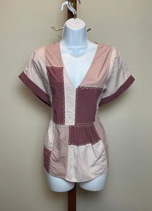 Madewell Signature Poplin Patchwork Peplum Top XL Warm Thistle Cotton thumbnail 1