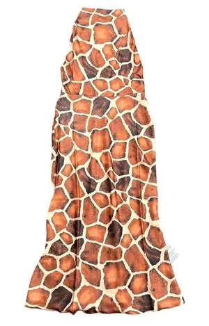 ASOS Design Satin Cowl Neck Halter Midi Tie Wrap Waist in Brown Animal, Size 8‌‌ thumbnail 1
