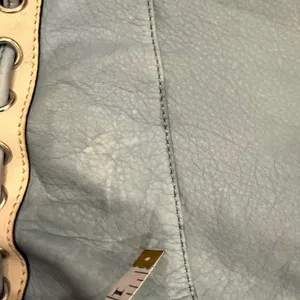 B. Makowsky Blue and Cream Shoulder leather laptop message Bag leopard lining thumbnail 11