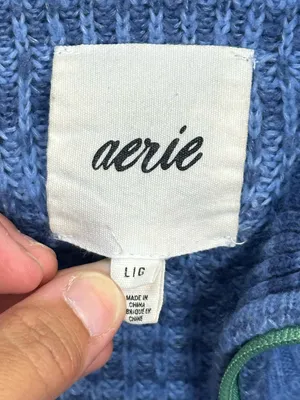 Aerie Women’s Large Blue Marled Knit Quarter Zip Oversized Wool Blend Sweater thumbnail 9