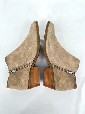 Lucky Brand Fenley Taupe Suede Side Zip Stacked Block Heel Ankle Booties 8M thumbnail 4