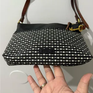 Fossil Fiona Striped Crossbody Bag Purse Handbag Black White Brown‎ With Key N thumbnail 5