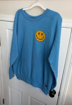 Aviator Nation ocean blue sweatshirt yellow smiley face graphic women's xxl thumbnail 1
