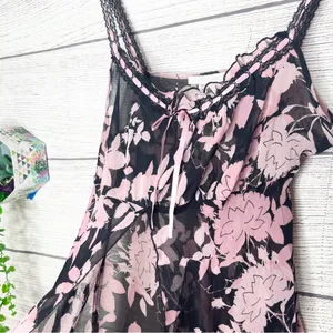 Vintage California Dynasty Sheer Black & Pink Floral Chemise Lingerie Size Large thumbnail 5