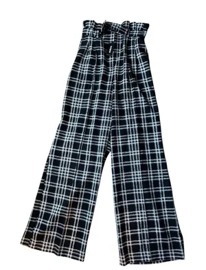 VTG Express High Rise Wide Leg Belted Pant Black White Check Sz 4R Palazoo Casua thumbnail 1