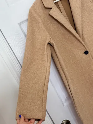 ZARA Women XL Camel Tan Long Coat Minimalist Quiet Luxury Single Button Overcoat thumbnail 7