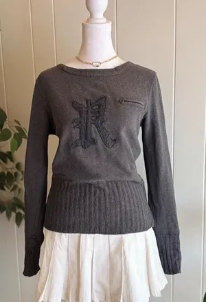 Ralph Lauren Gray Long Sleeve Sweater Ribbed Waist Women's Size Medium thumbnail 1