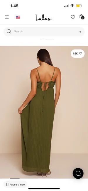 New Lulus Delina Olive Plisse Chiffon Tie-Back Maxi Dress Size Small thumbnail 3