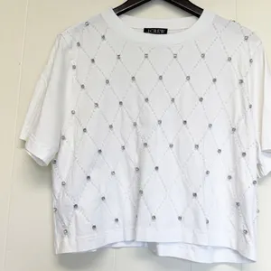 NWT J. CREW Relaxed Lattice Embellished Crop Tee White Small thumbnail 5
