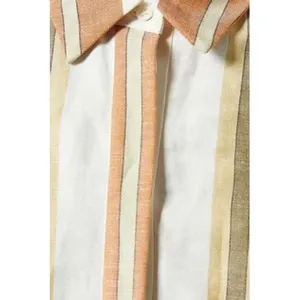 Shona Joy Women Suzana‎ Linen Button Front Tunic Shirt Medium Striped Resort thumbnail 5