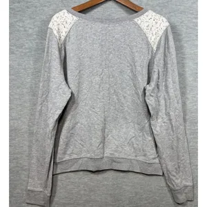 Victorias Secret Pink Logo Sweatshirt‎ With Lace Shoulders L thumbnail 5