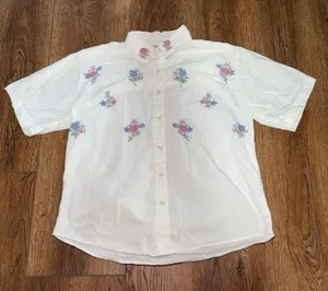 90s New Direction White 100% Cotton Floral Embroidered Top Womens M‎ Cottage thumbnail 1