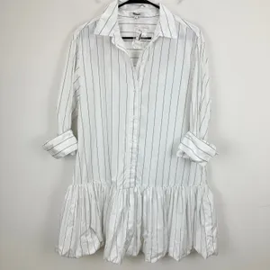 Madewell Bubble Hem Mini Shirtdress Pinstripe Poplin Cotton White Medium NWT thumbnail 6