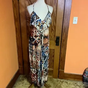 Lani Boho Plunging Maxi Dress Crochet Back Earthy Festival Hippie Chic Size M thumbnail 6