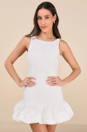 Lulus Superb Aura White Ruffled Drop Waist Mini Dress Bubble Hem Party XS NWT thumbnail 1
