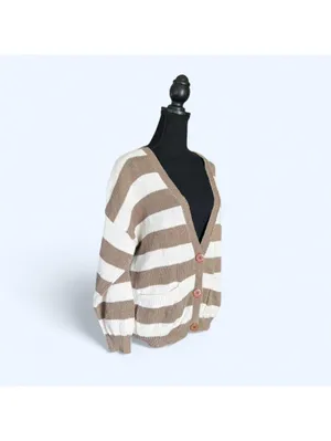 Vintage 90s neutral striped cardigan 16th Street cozy oversized size small thumbnail 3
