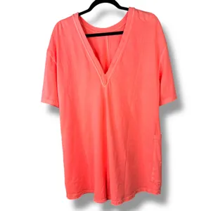 NEW Free People Movement Neon Coral Oversized Shapeless Hot Shot Tee Romper XS thumbnail 7