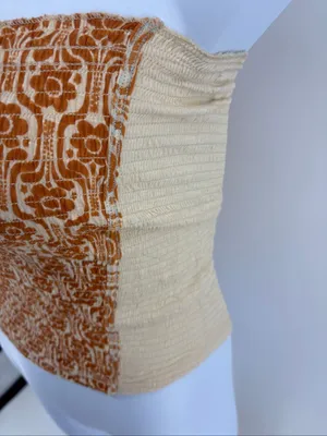 Free People In The Groove Smocked Strapless Tube Top Boho Ivory Orange L NWT thumbnail 11