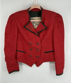 Red Linen Wool Blend Austrian Double Breasted‎ Jacket Embroidered Octoberfest Size 38 thumbnail 1