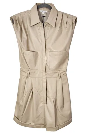 Grey Lab Cream Leather Romper NWT Size Small Cream Faux Leather Short Romper thumbnail 1