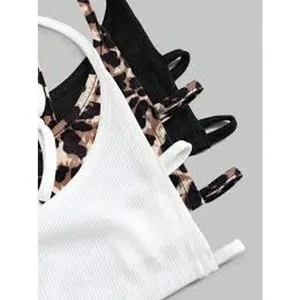 SEXY Comfy Loungewear Bralettes Set of 3 White Black Leopard Size XS Crop Top thumbnail 3