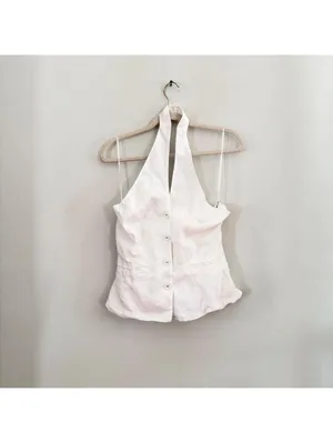 Reformation Tate Linen Top in White thumbnail 3