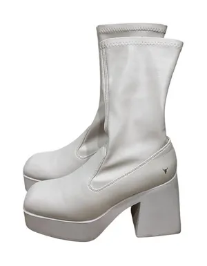 Windsor Smith White Stretch Sock‎ Platform Block Heel Boots Size 10 thumbnail 1