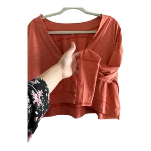 Free People Movement Orange Fearless long-sleeve cropped v-neck top athletic thumbnail 4