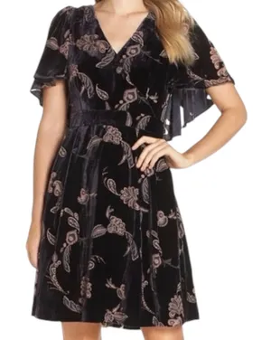 Eliza J Velvet Burnout Cape Sleeve Floral Paisley V Neck Dress Size 16 Feminine thumbnail 1