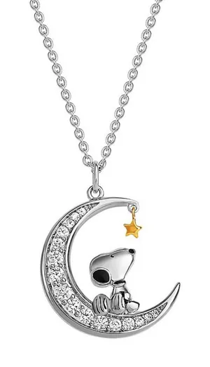 NWT Peanuts Snoopy Two Tone 18k Gold Plated Cubic Zirconia Pendant Necklace thumbnail 1