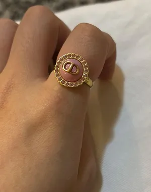 Christian Dior Petit CD Baroque Ring Gold-Finish Metal, Pink Crystals Size L thumbnail 10