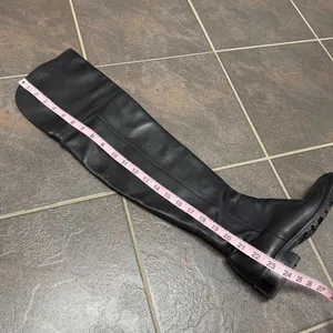Stuart Weitzman Leather Over the Knee OTK Round Toe Flat Boots Black 7 thumbnail 11