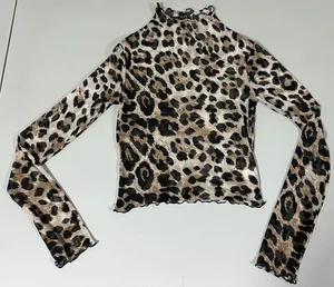 Windsor Brown Cheetah Leopard Animal Print Long Sleeve Turtleneck Shirt Top Blouse Tee Size M 🐆✨ thumbnail 1