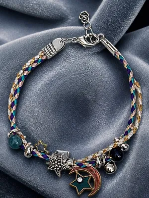 Celestial Star & Moon Multicolor Braided Charm Bracelet Green thumbnail 1